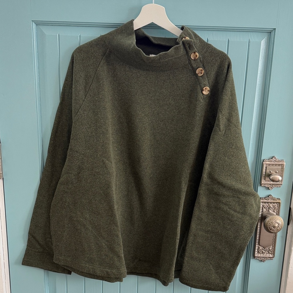 J. Crew Forest Green Turtleneck Sweater with Button Details